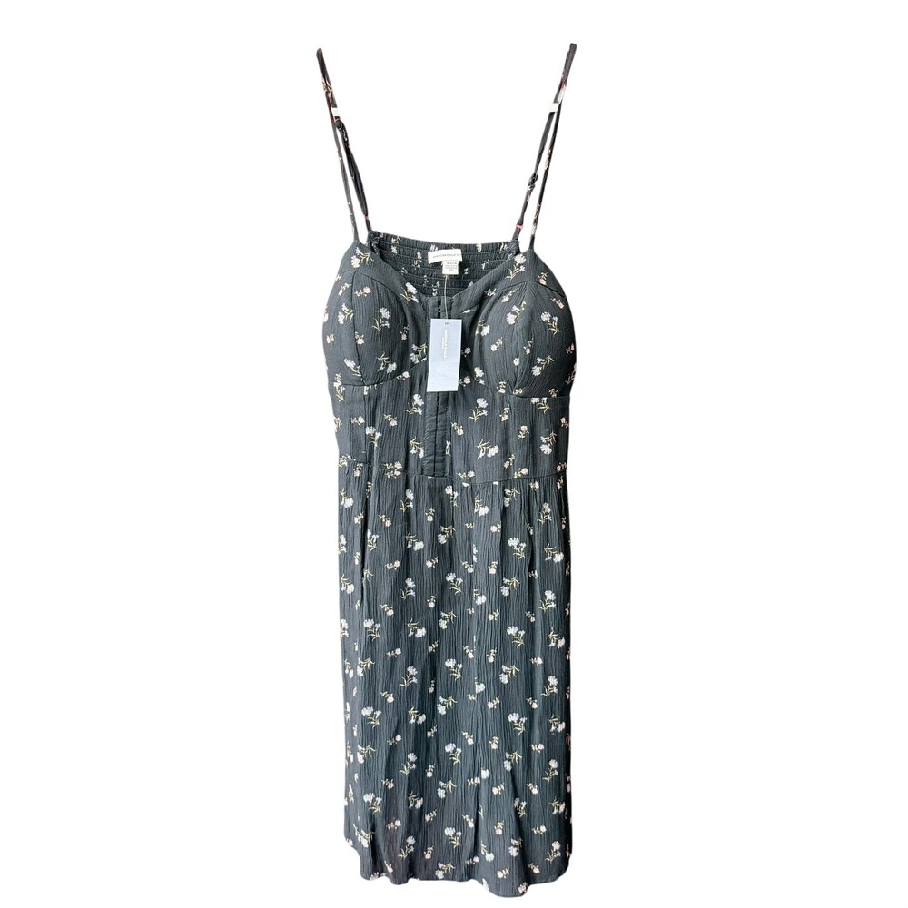 American Eagle Mini Dress Womens Small Black Floral Bustier Smocked Whimsigoth